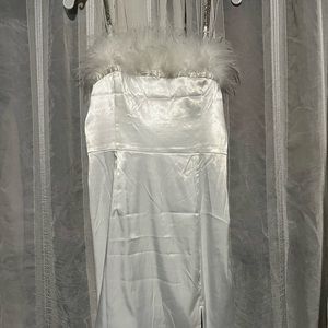Feather Trim White Dress